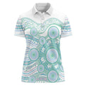 Australian Indigenous Aboriginal Art Women Polo Shirt Vivid Pastel Teal Green
