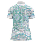Australian Indigenous Aboriginal Art Women Polo Shirt Vivid Pastel Teal Green