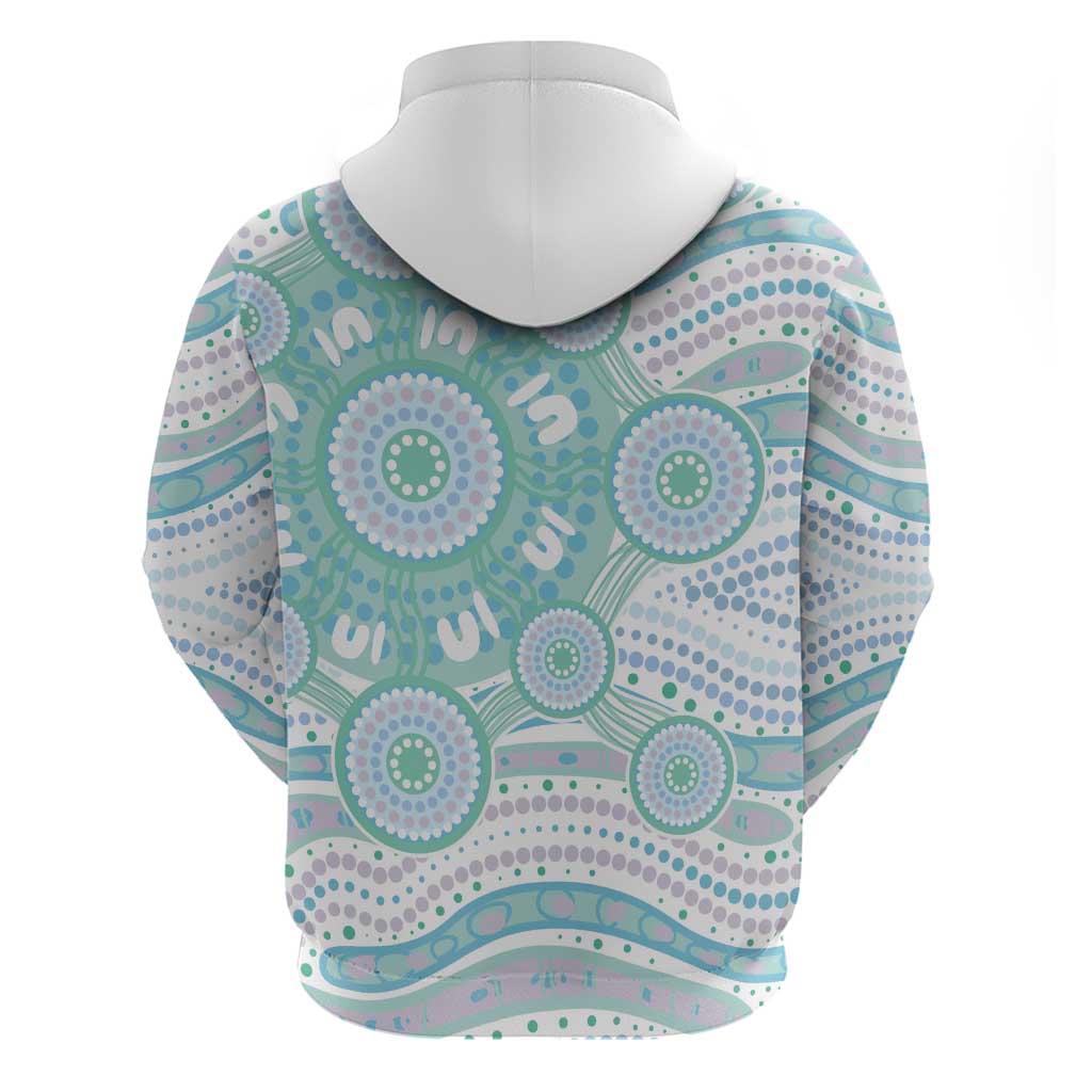 Australian Indigenous Aboriginal Art Zip Hoodie Vivid Pastel Teal Green