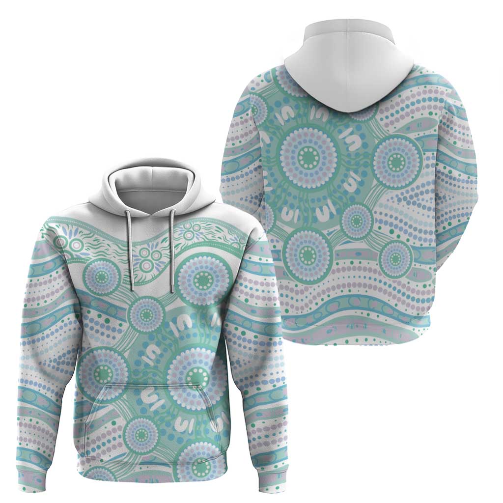 Australian Indigenous Aboriginal Art Zip Hoodie Vivid Pastel Teal Green