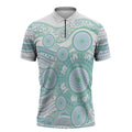 Australian Indigenous Aboriginal Art Zipper Polo Shirt Vivid Pastel Teal Green
