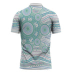 Australian Indigenous Aboriginal Art Zipper Polo Shirt Vivid Pastel Teal Green