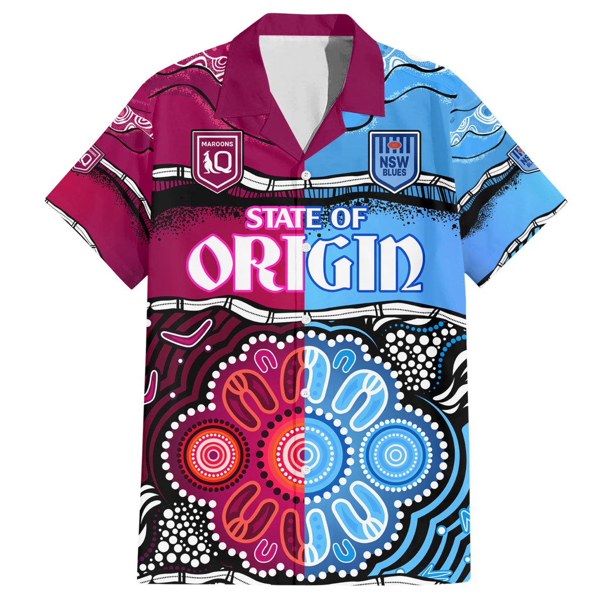 NSW Combine QLD State of Origin Hawaiian Shirt New South Wales and Queensland Aboriginal LT9