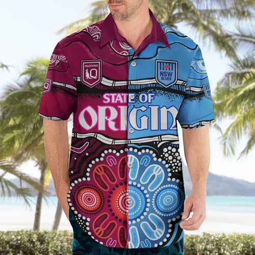 NSW Combine QLD State of Origin Hawaiian Shirt New South Wales and Queensland Aboriginal LT9