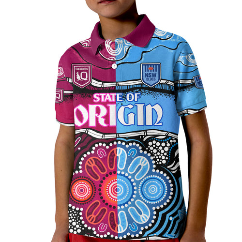 NSW Combine QLD State of Origin Kid Polo Shirt New South Wales and Queensland Aboriginal LT9