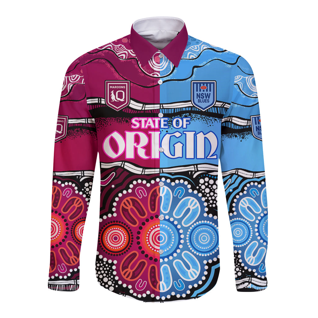 NSW Combine QLD State of Origin Long Sleeve Button Shirt New South Wales and Queensland Aboriginal LT9