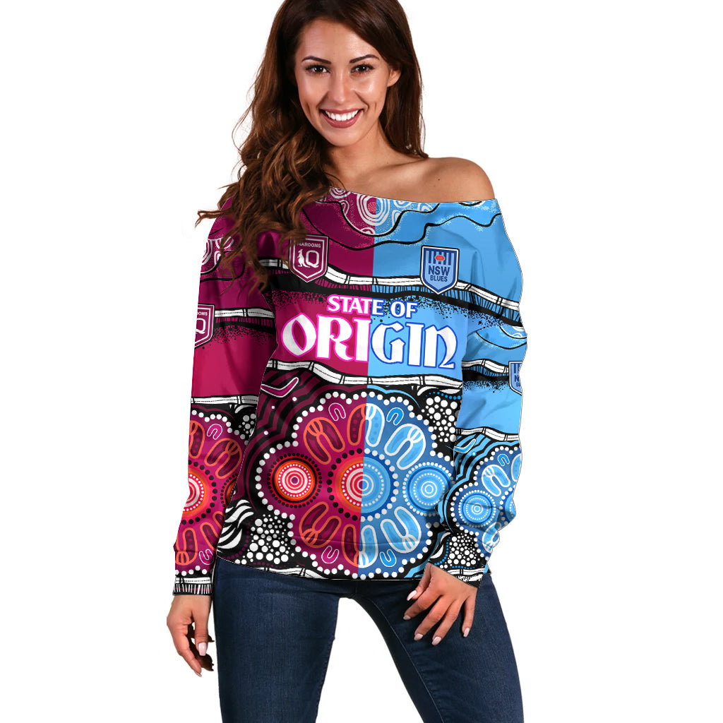 NSW Combine QLD State of Origin Off Shoulder Sweater New South Wales and Queensland Aboriginal LT9