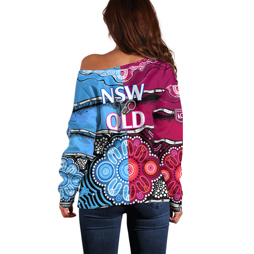NSW Combine QLD State of Origin Off Shoulder Sweater New South Wales and Queensland Aboriginal LT9