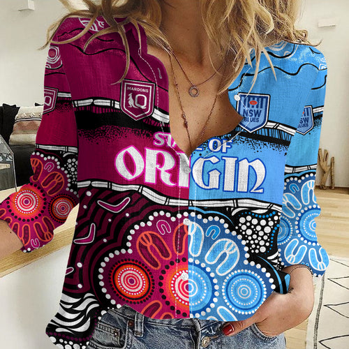 NSW Combine QLD State of Origin Women Casual Shirt New South Wales and Queensland Aboriginal LT9