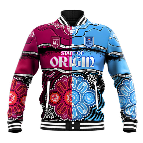 (Custom Text And Number) NSW Combine QLD State of Origin Baseball Jacket New South Wales and Queensland Aboriginal LT9