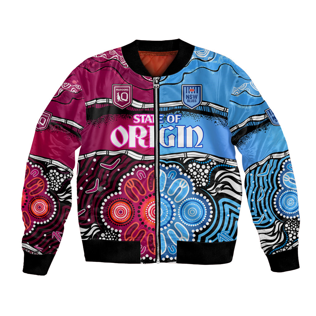 (Custom Text And Number) NSW Combine QLD State of Origin Bomber Jacket New South Wales and Queensland Aboriginal LT9