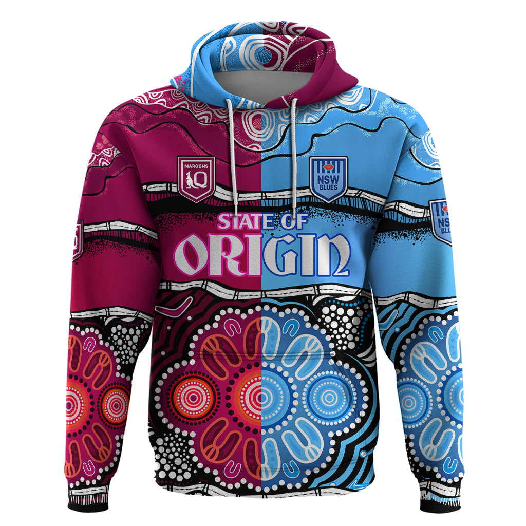 (Custom Text And Number) NSW Combine QLD State of Origin Hoodie New South Wales and Queensland Aboriginal LT9