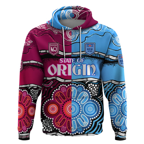 (Custom Text And Number) NSW Combine QLD State of Origin Hoodie New South Wales and Queensland Aboriginal LT9