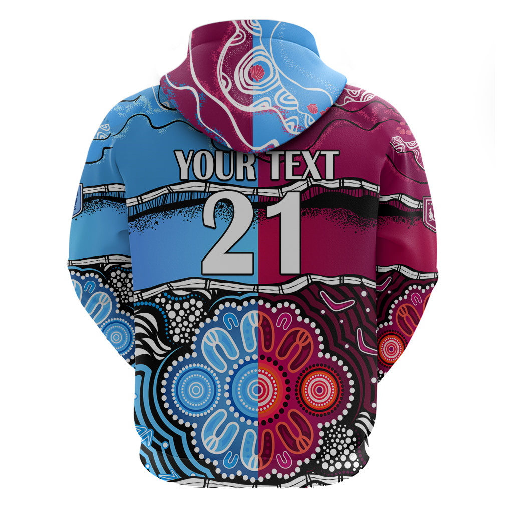 (Custom Text And Number) NSW Combine QLD State of Origin Hoodie New South Wales and Queensland Aboriginal LT9