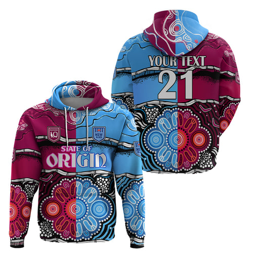 (Custom Text And Number) NSW Combine QLD State of Origin Hoodie New South Wales and Queensland Aboriginal LT9