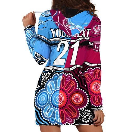(Custom Text And Number) NSW Combine QLD State of Origin Hoodie Dress New South Wales and Queensland Aboriginal LT9