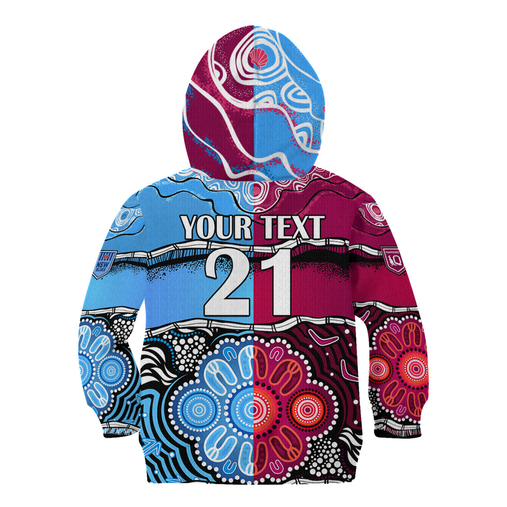 (Custom Text And Number) NSW Combine QLD State of Origin Kid Hoodie New South Wales and Queensland Aboriginal LT9