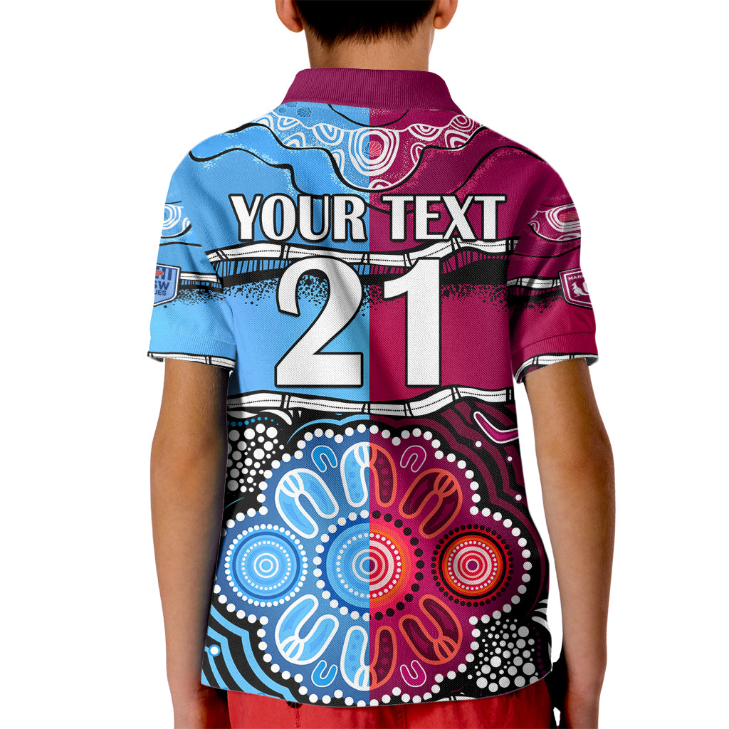 (Custom Text And Number) NSW Combine QLD State of Origin Kid Polo Shirt New South Wales and Queensland Aboriginal LT9