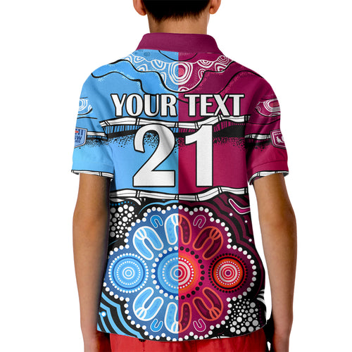 (Custom Text And Number) NSW Combine QLD State of Origin Kid Polo Shirt New South Wales and Queensland Aboriginal LT9