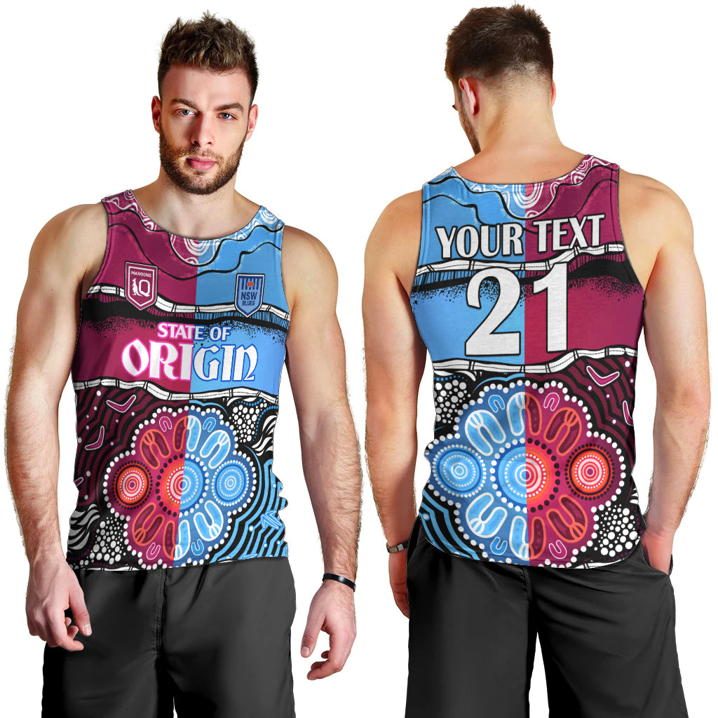 (Custom Text And Number) NSW Combine QLD State of Origin Men Tank Top New South Wales and Queensland Aboriginal LT9