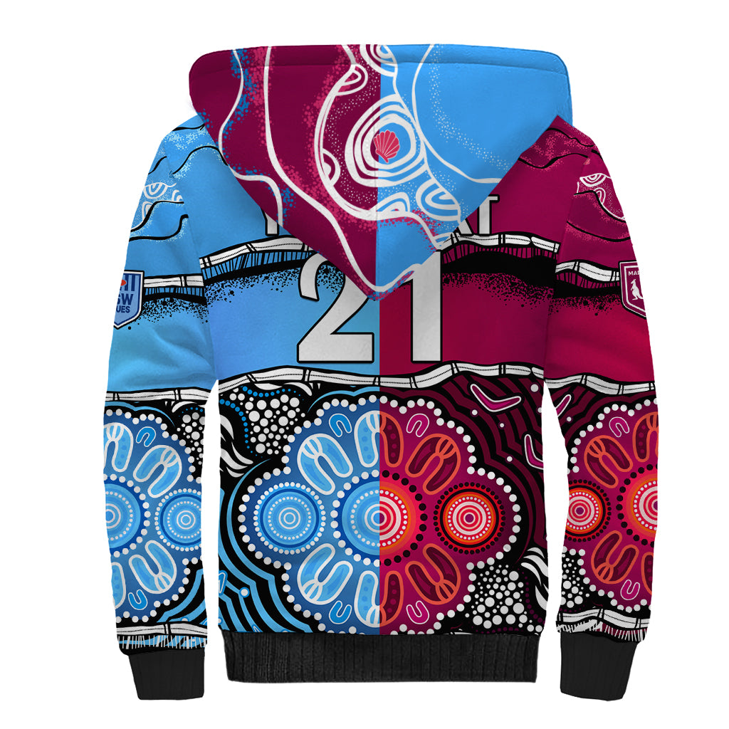 (Custom Text And Number) NSW Combine QLD State of Origin Sherpa Hoodie New South Wales and Queensland Aboriginal LT9