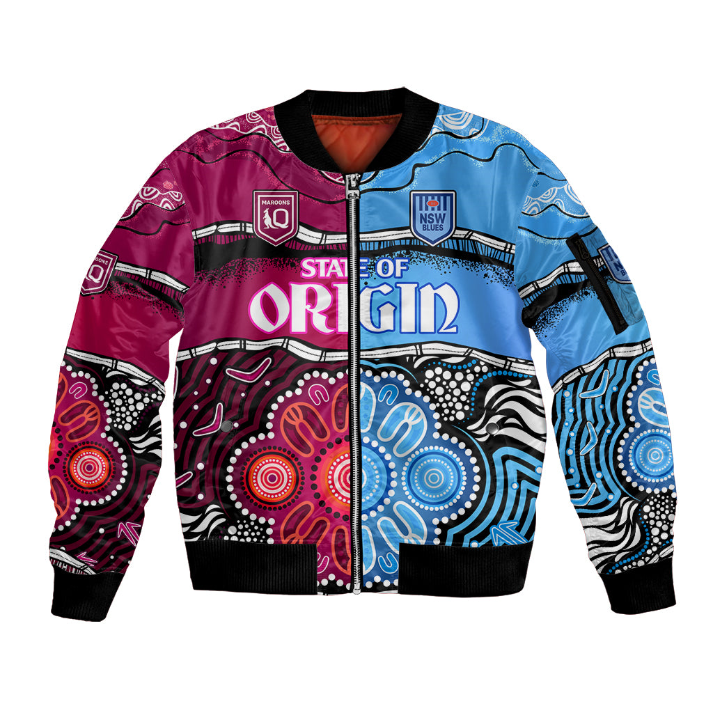 (Custom Text And Number) NSW Combine QLD State of Origin Sleeve Zip Bomber Jacket New South Wales and Queensland Aboriginal LT9