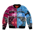 (Custom Text And Number) NSW Combine QLD State of Origin Sleeve Zip Bomber Jacket New South Wales and Queensland Aboriginal LT9