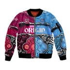 (Custom Text And Number) NSW Combine QLD State of Origin Sleeve Zip Bomber Jacket New South Wales and Queensland Aboriginal LT9