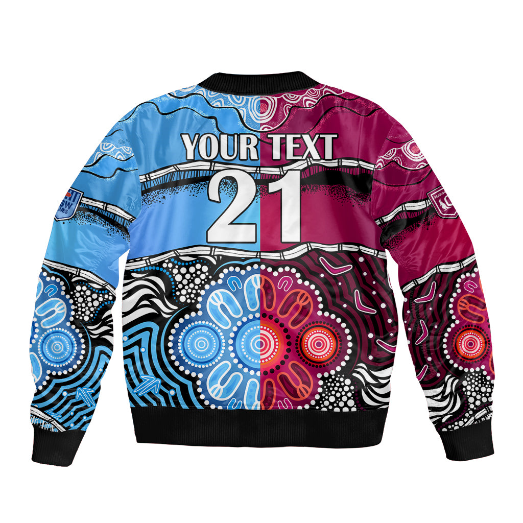 (Custom Text And Number) NSW Combine QLD State of Origin Sleeve Zip Bomber Jacket New South Wales and Queensland Aboriginal LT9