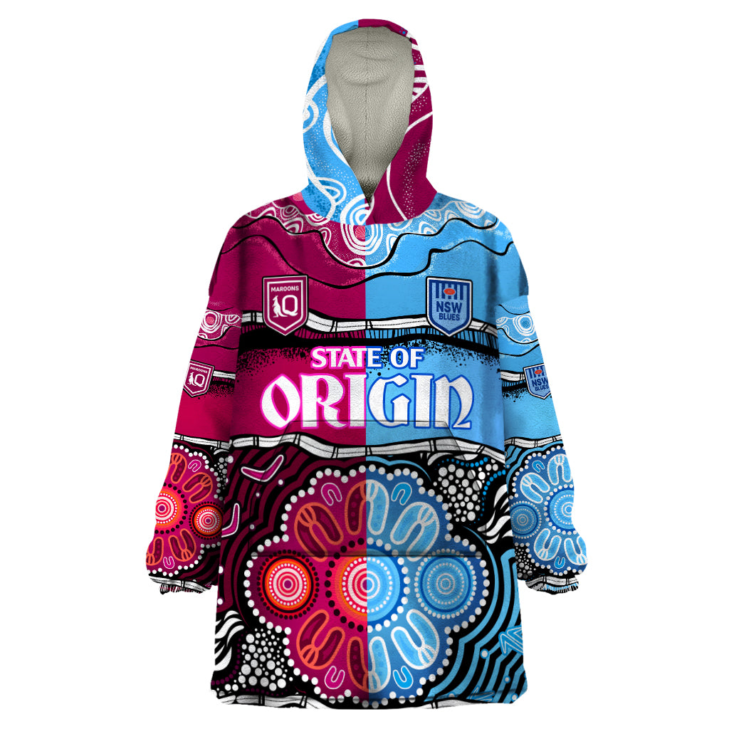 (Custom Text And Number) NSW Combine QLD State of Origin Wearable Blanket Hoodie New South Wales and Queensland Aboriginal LT9