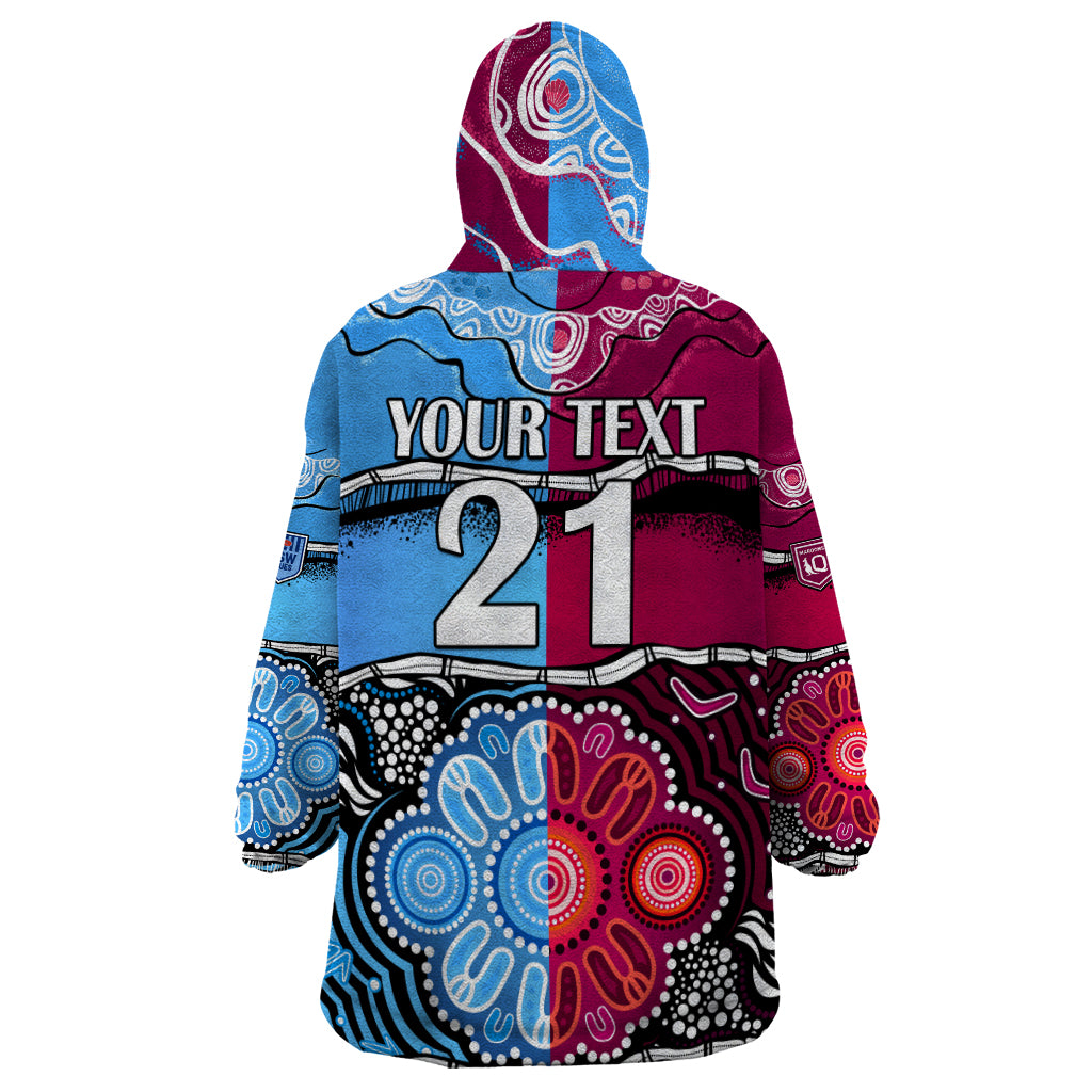 (Custom Text And Number) NSW Combine QLD State of Origin Wearable Blanket Hoodie New South Wales and Queensland Aboriginal LT9
