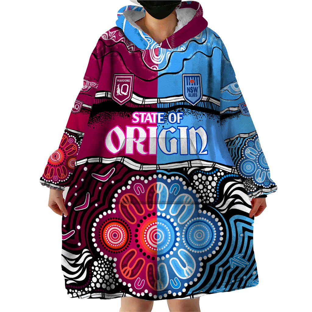 (Custom Text And Number) NSW Combine QLD State of Origin Wearable Blanket Hoodie New South Wales and Queensland Aboriginal LT9