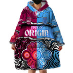 (Custom Text And Number) NSW Combine QLD State of Origin Wearable Blanket Hoodie New South Wales and Queensland Aboriginal LT9