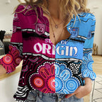 (Custom Text And Number) NSW Combine QLD State of Origin Women Casual Shirt New South Wales and Queensland Aboriginal LT9