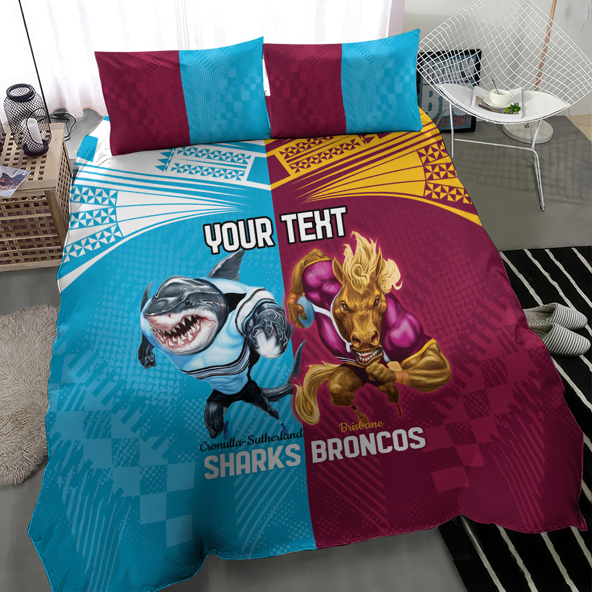 Custom Broncos and Sharks Bedding Set Sporty Style
