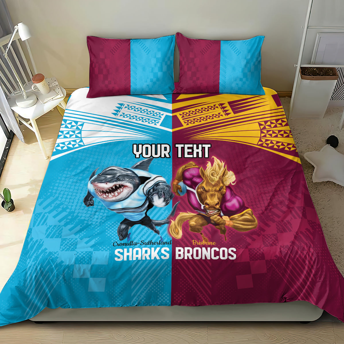Custom Broncos and Sharks Bedding Set Sporty Style