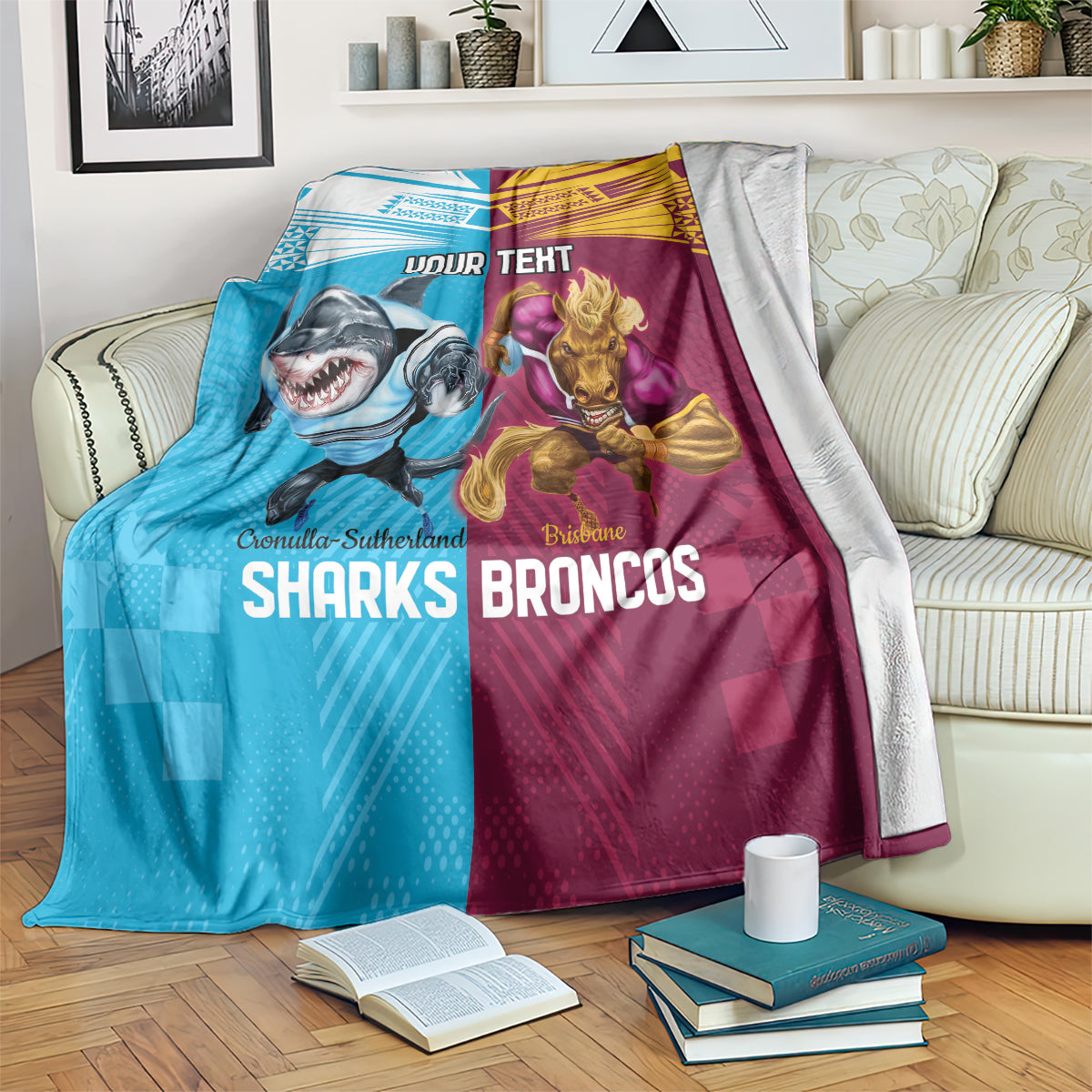Custom Broncos and Sharks Blanket Sporty Style