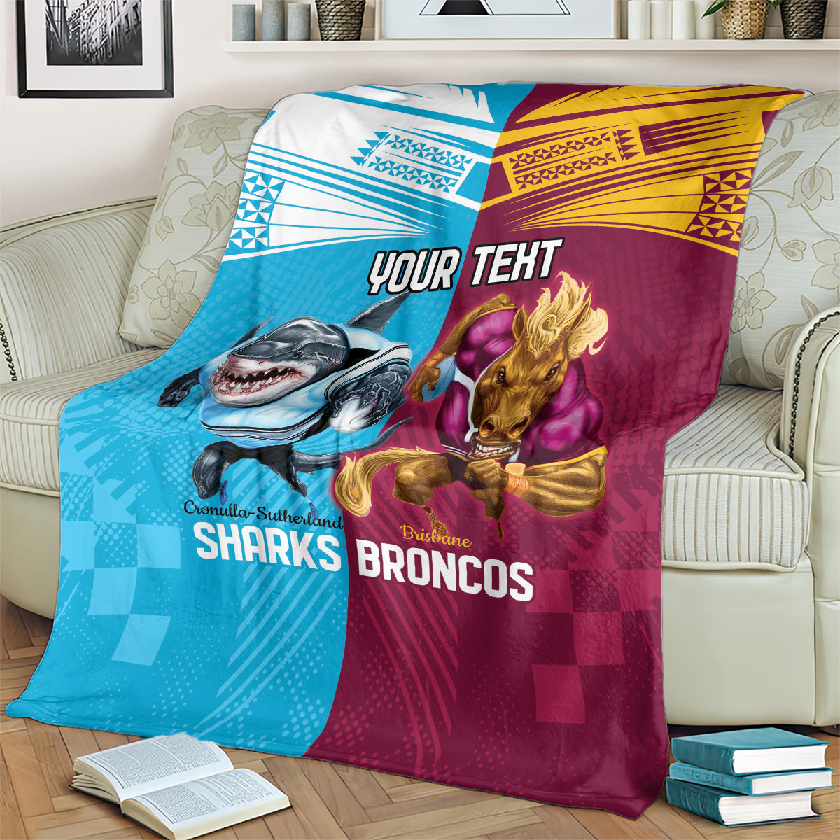 Custom Broncos and Sharks Blanket Sporty Style