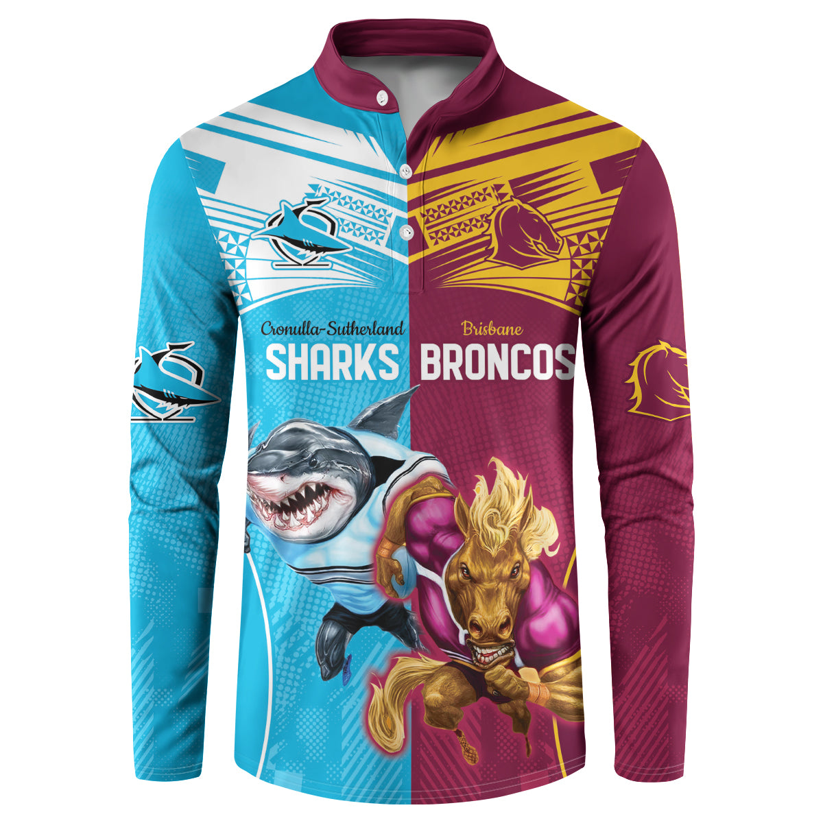 Custom Broncos and Sharks Button Sweatshirt Sporty Style