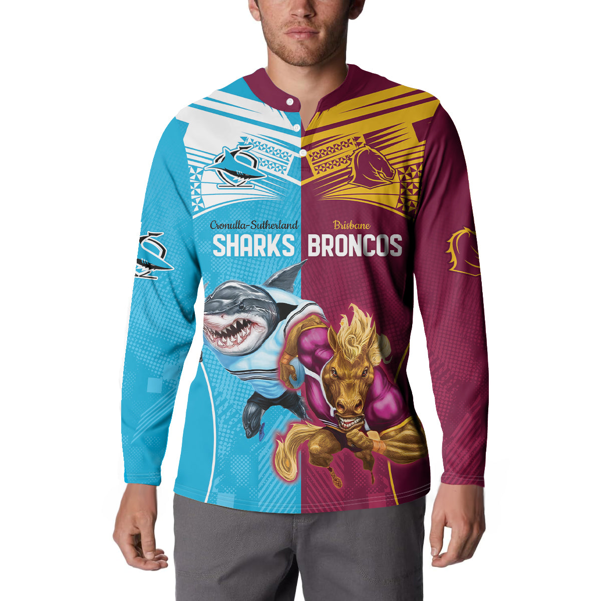 Custom Broncos and Sharks Button Sweatshirt Sporty Style