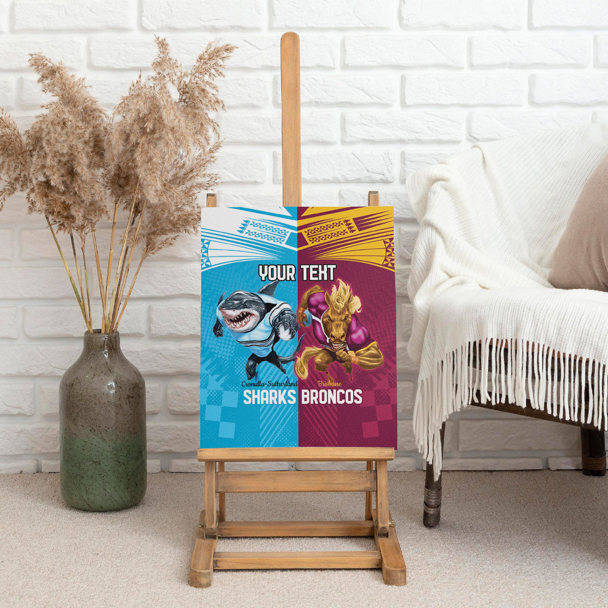 Custom Broncos and Sharks Canvas Wall Art Sporty Style