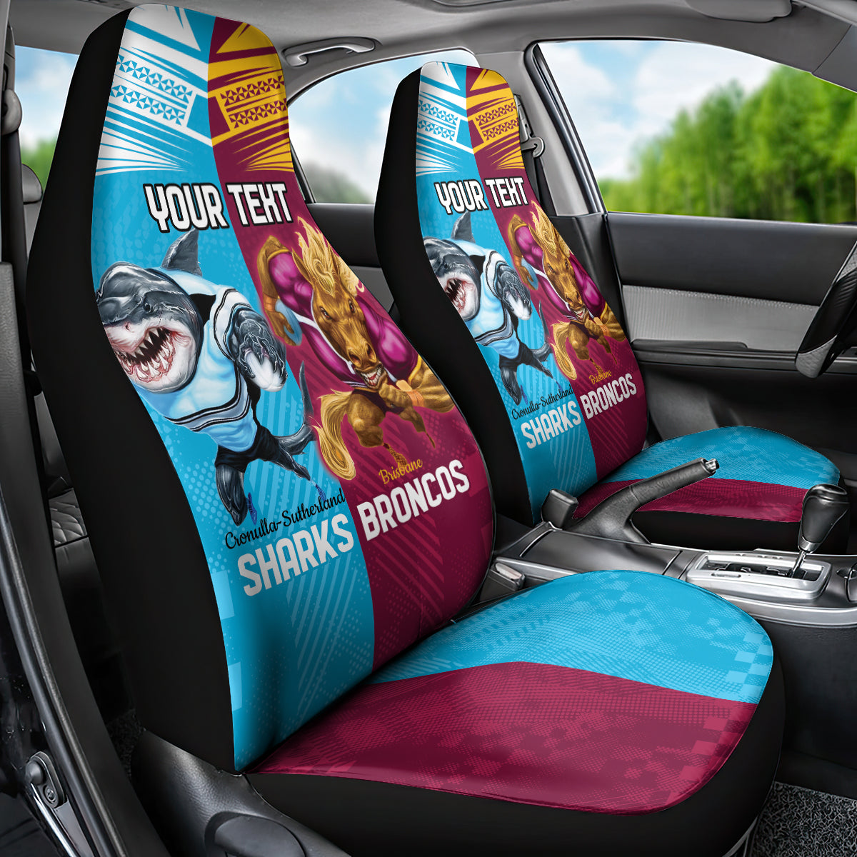 Custom Broncos and Sharks Car Seat Cover Sporty Style