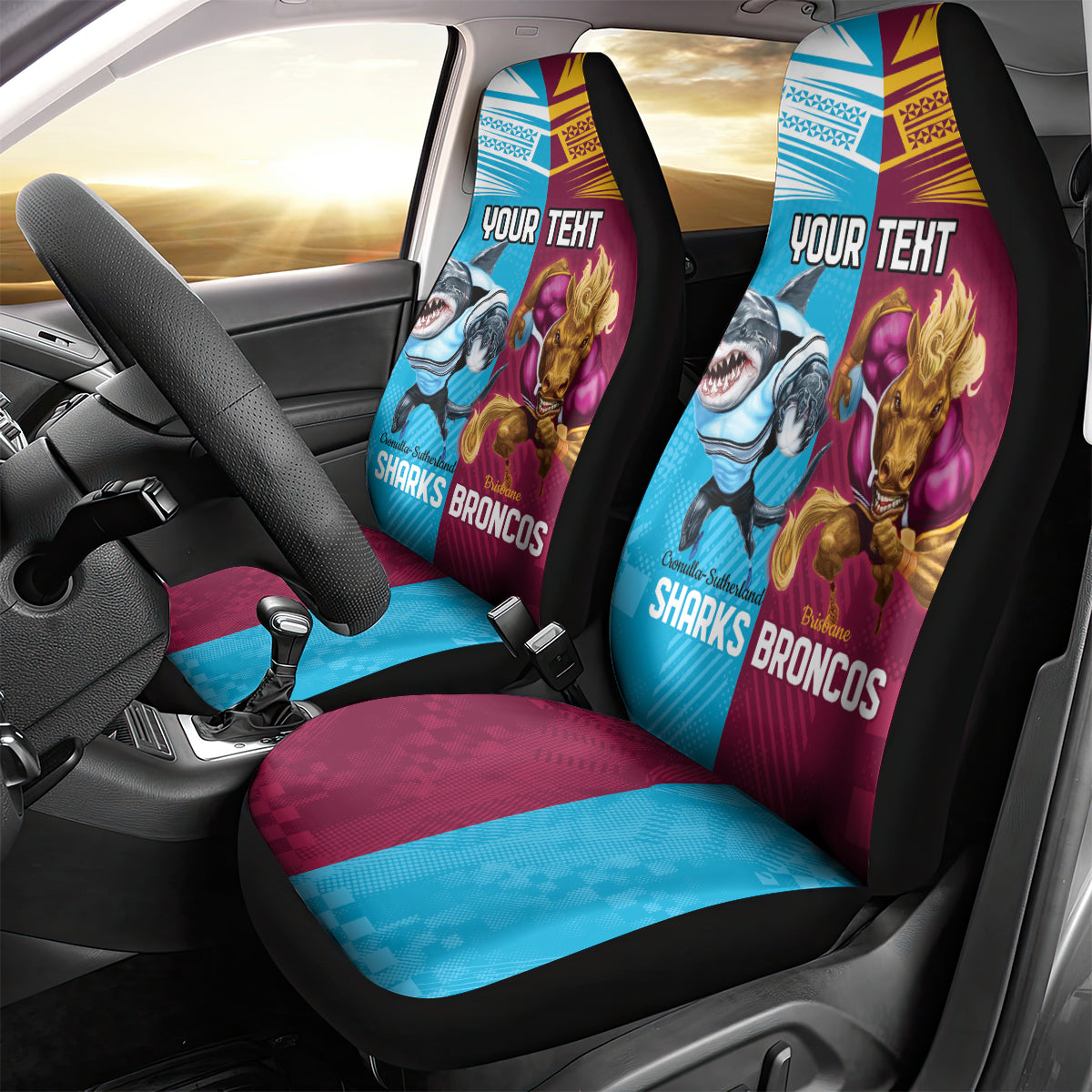 Custom Broncos and Sharks Car Seat Cover Sporty Style
