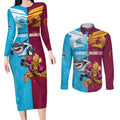 Custom Broncos and Sharks Couples Matching Long Sleeve Bodycon Dress and Long Sleeve Button Shirt Sporty Style