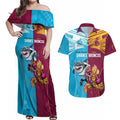 Custom Broncos and Sharks Couples Matching Off Shoulder Maxi Dress and Hawaiian Shirt Sporty Style