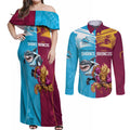 Custom Broncos and Sharks Couples Matching Off Shoulder Maxi Dress and Long Sleeve Button Shirt Sporty Style