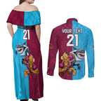 Custom Broncos and Sharks Couples Matching Off Shoulder Maxi Dress and Long Sleeve Button Shirt Sporty Style