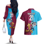 Custom Broncos and Sharks Couples Matching Off The Shoulder Long Sleeve Dress and Hawaiian Shirt Sporty Style