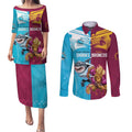 Custom Broncos and Sharks Couples Matching Puletasi and Long Sleeve Button Shirt Sporty Style