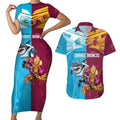 Custom Broncos and Sharks Couples Matching Short Sleeve Bodycon Dress and Hawaiian Shirt Sporty Style